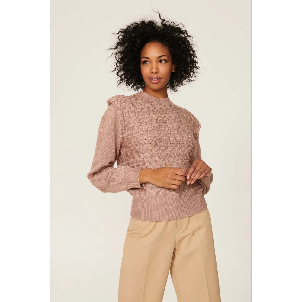 525 America Cable Knit Shoulder Pad Sweater size small‎